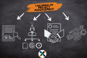 A project manager tailoring project management practices with a customized workflow diagram on a digital screen, highlighting adaptability in project methodologies.