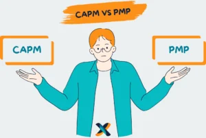 Illustration comparing CAPM and PMP certifications, highlighting their differences and suitability for various career levels.