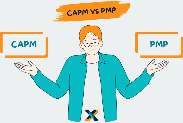 Illustration comparing CAPM and PMP certifications, highlighting their differences and suitability for various career levels.