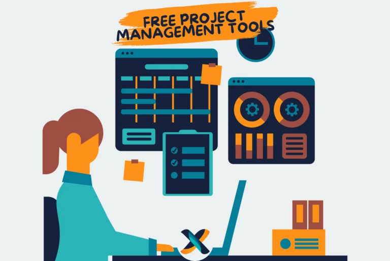 Illustration of a project manager using free project management tools for task tracking and workflow optimization.