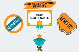 Illustration highlighting the benefits of PMP certification, including career advancement, skill recognition, and professional growth.