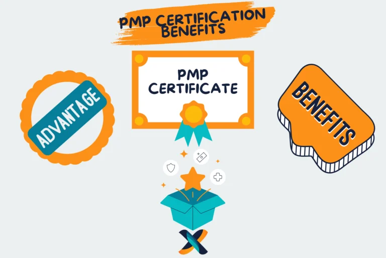 Illustration highlighting the benefits of PMP certification, including career advancement, skill recognition, and professional growth.