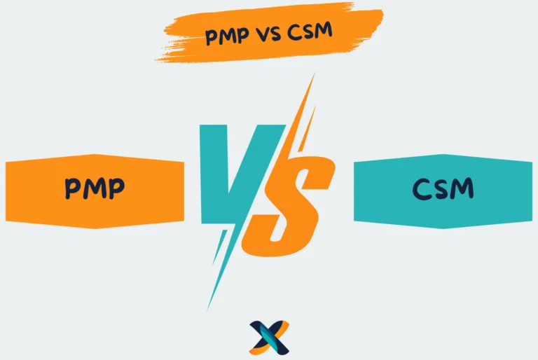 Illustration comparing PMP and CSM certifications, highlighting their differences in focus, methodology, and career advantages.