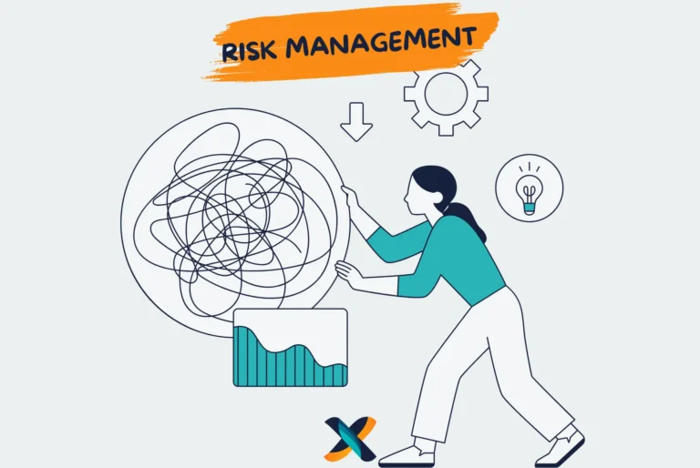 A project manager untangling complex risks with tools and strategies, emphasizing effective project risk management.