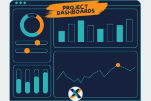 Project dashboards with charts and data visualizations for performance tracking.